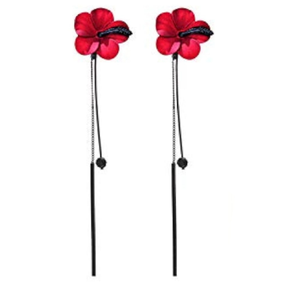 Red Poppy Flowers Long Black Dangle Earrings Poppies Goth Floral Whimsygoth New